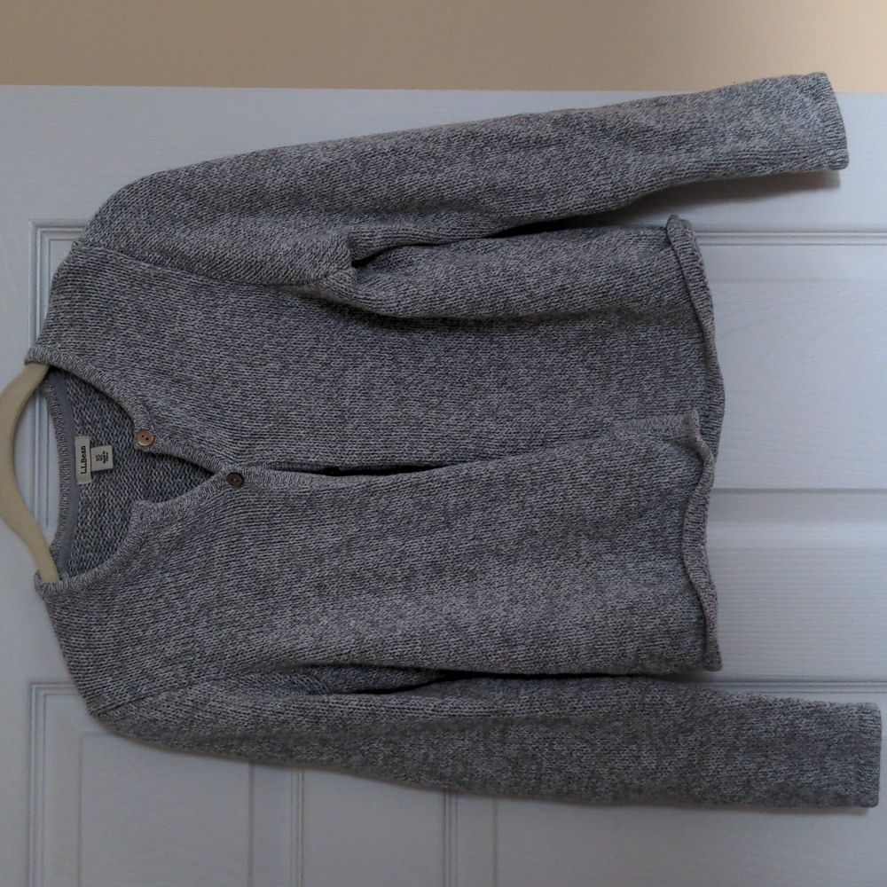 Gray Cropped Chunky Knit Cardigan L.L. Bean